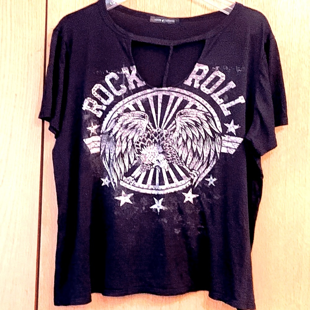 Vocal USA XL Rock Roll Black Eagle distressed embellished black woven tee shirt